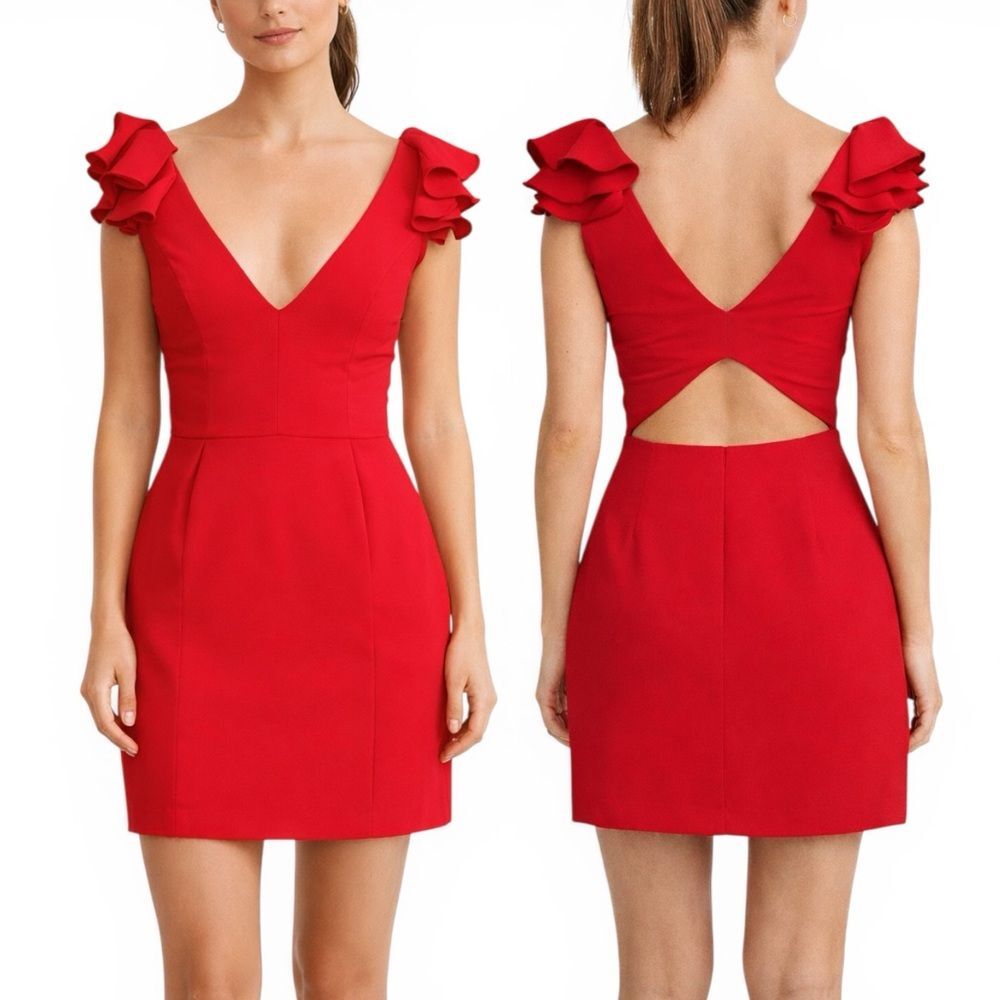 Amanda Uprichard Gimlet Mini Dress Women's XS Red Ruffle Party Date Night Chic